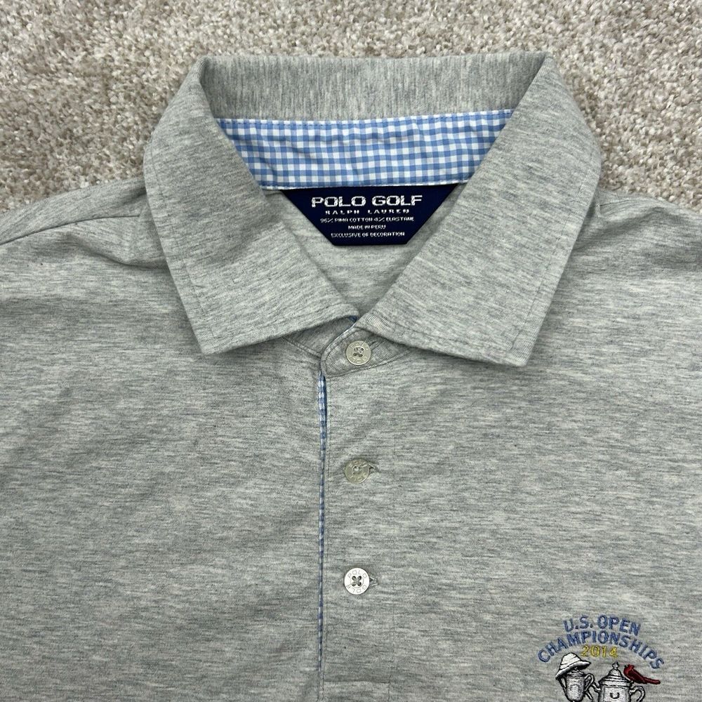 Polo Golf Ralph Lauren‎ Men's Large Gray Checkered Collar Polo Shirt Blue Pony